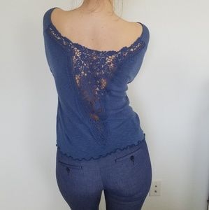 Blue Crochet Back Crop Top